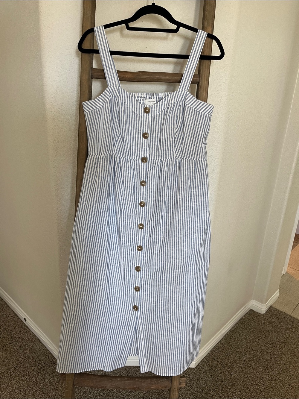 Striped lined Button-Front Maternity Dress